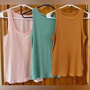 Women's Sleeveless Tank Top Set - Pink, Green, and Tan